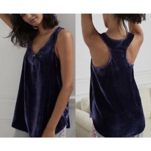 Anthropologie Suri Velvet Swing Tank Top Blouse Racerback Blue M Boho Vamp - Picture 1 of 12
